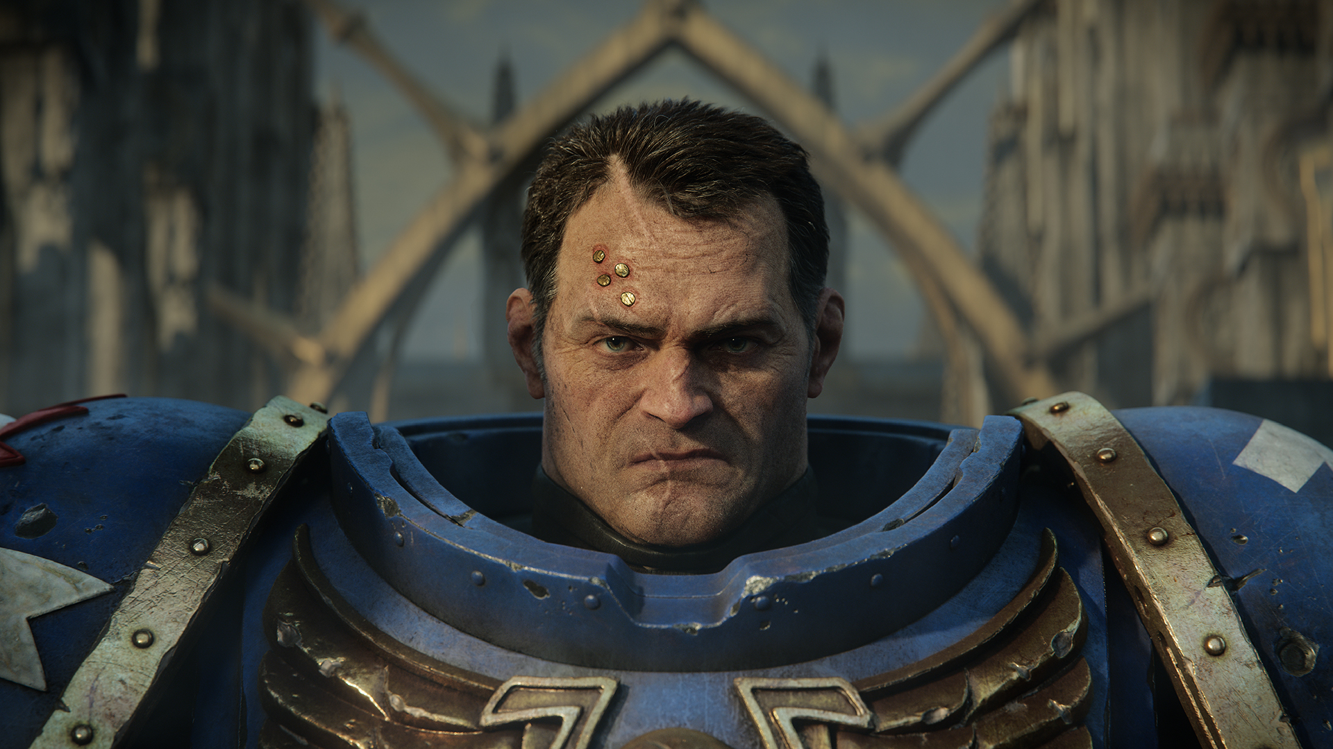Captain Titus, as shown in the teaser trailer for Warhammer 40,000: Space Marine 2.