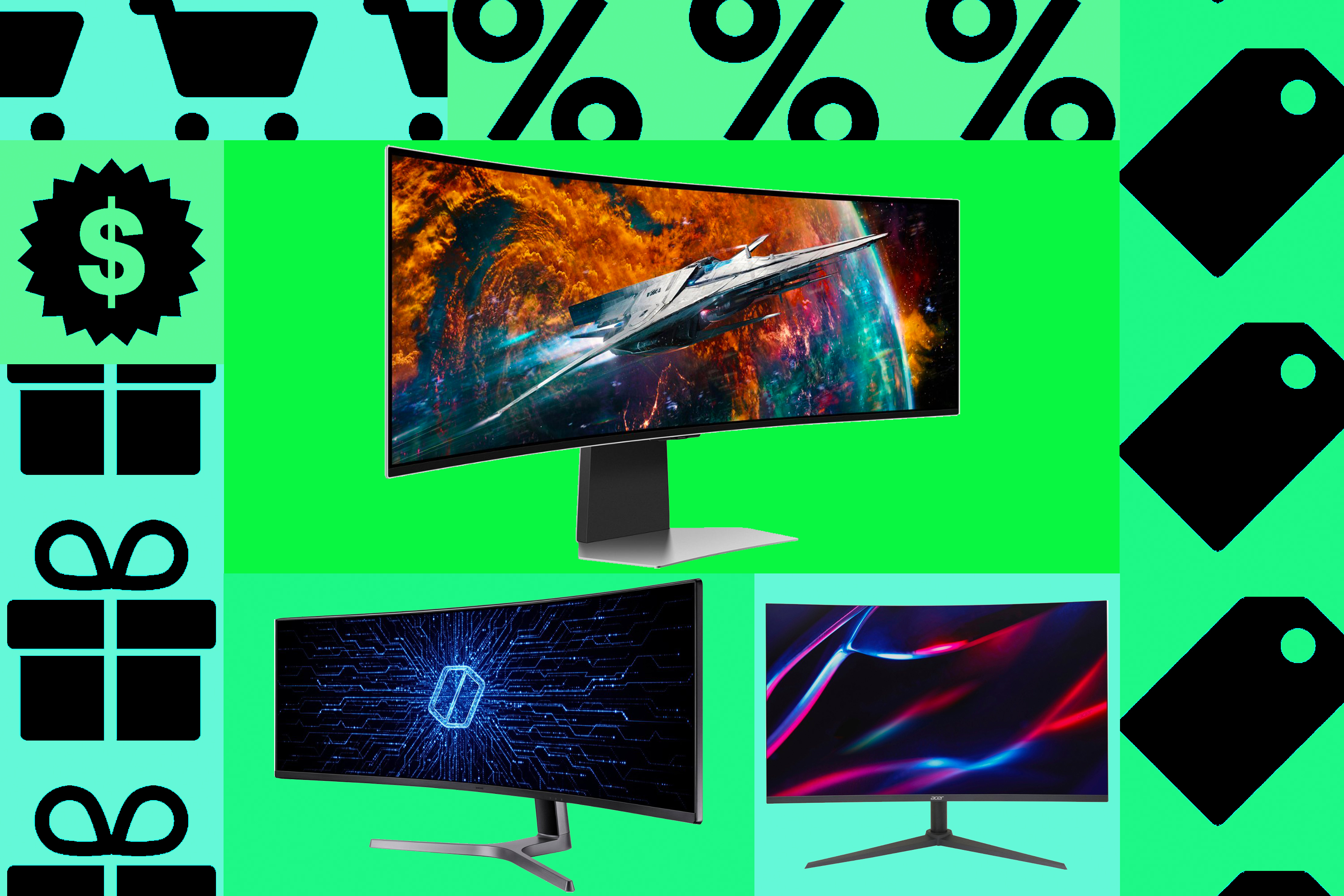 A composite photo using stock photos of three products featured in the roundup of the best Black Friday deals on gaming monitors